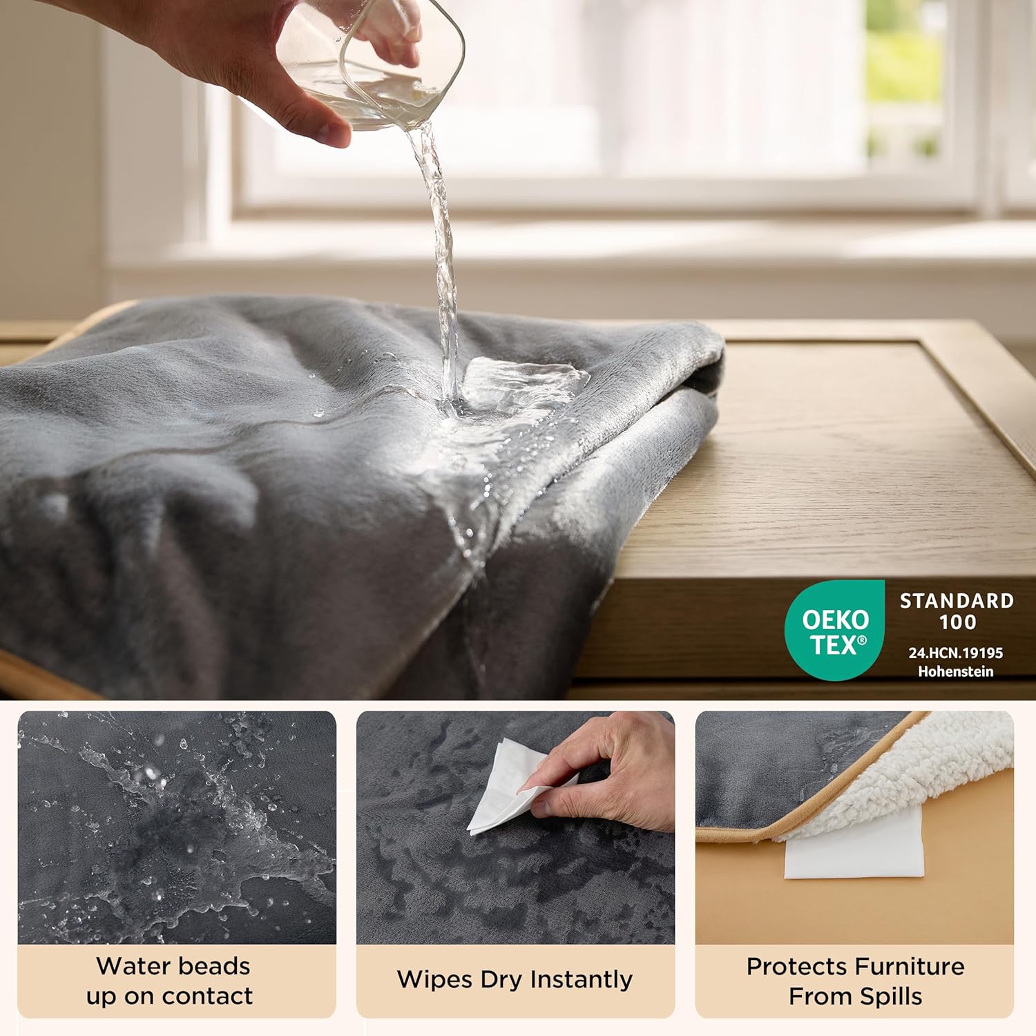 Bedsure Waterproof Dog Blankets for Extra Large Dogs - XL Cat Blanket Washable for Couch Protection, Sherpa Fleece Puppy Blanket, Soft Plush Reversible Throw Furniture Protector, 50x60, Grey - Image 3