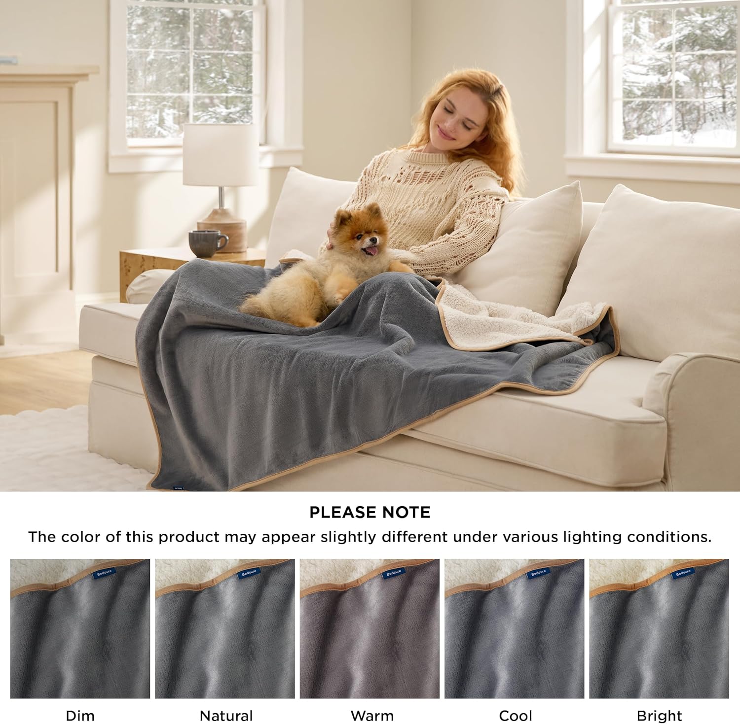 Bedsure Waterproof Dog Blankets for Extra Large Dogs - XL Cat Blanket Washable for Couch Protection, Sherpa Fleece Puppy Blanket, Soft Plush Reversible Throw Furniture Protector, 50x60, Grey - Image 5
