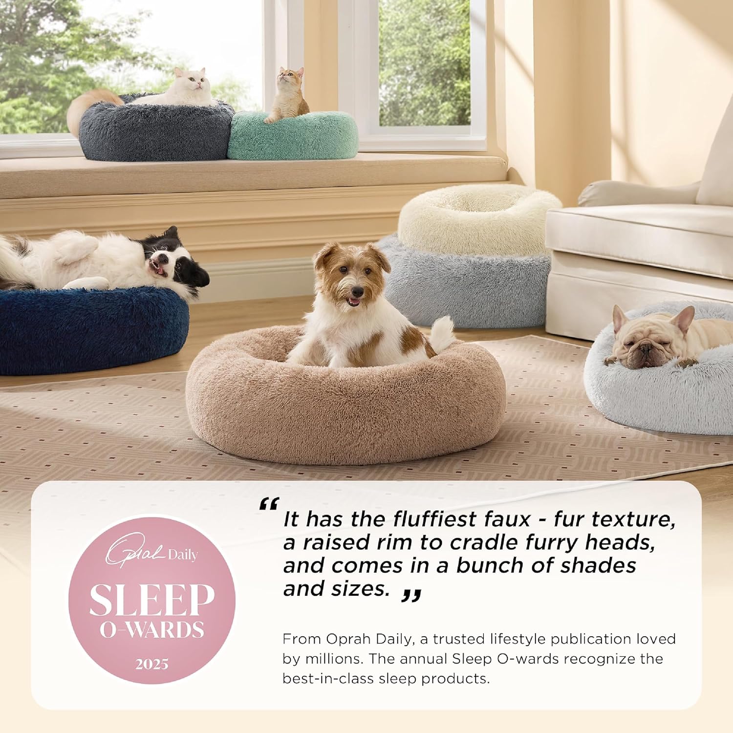 Bedsure Calming Dog Bed for Small Dogs - Donut Washable Small Puppy Bed, 23 inches Anti-Slip Round Fluffy Plush Faux Fur Large Cat Bed, Fits up to 25 lbs Pets, Camel - Image 2
