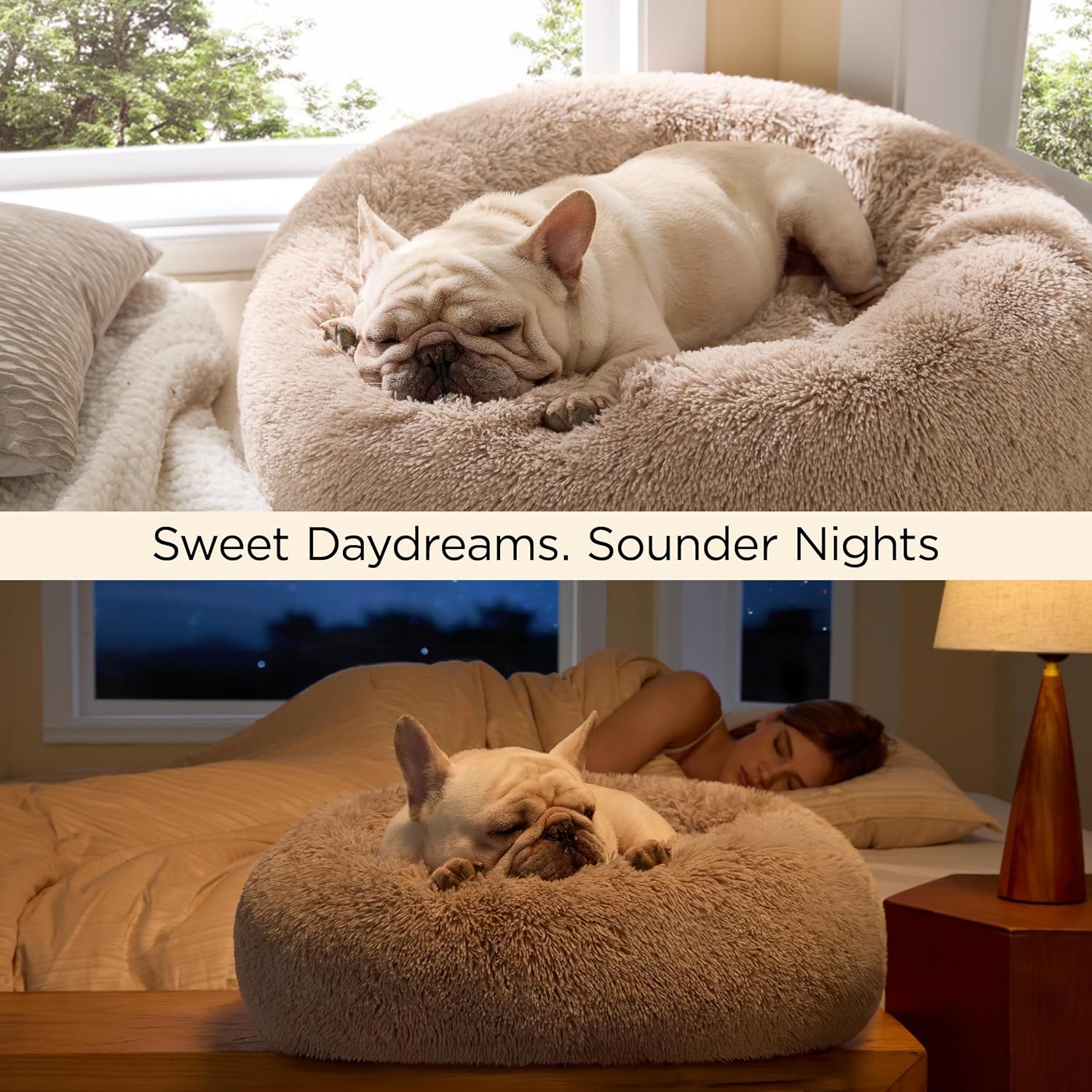 Bedsure Calming Dog Bed for Small Dogs - Donut Washable Small Puppy Bed, 23 inches Anti-Slip Round Fluffy Plush Faux Fur Large Cat Bed, Fits up to 25 lbs Pets, Camel - Image 5