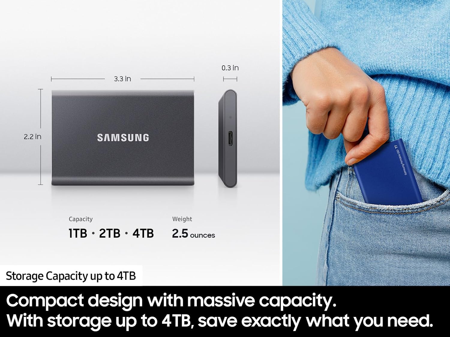 SAMSUNG T7 Portable SSD, 4TB External Solid State Drive, Speeds Up to 1,050MB/s, USB 3.2 Gen 2, Reliable Storage for Gaming, Students, Professionals, MU-PC4T0T/AM, Gray - Image 4