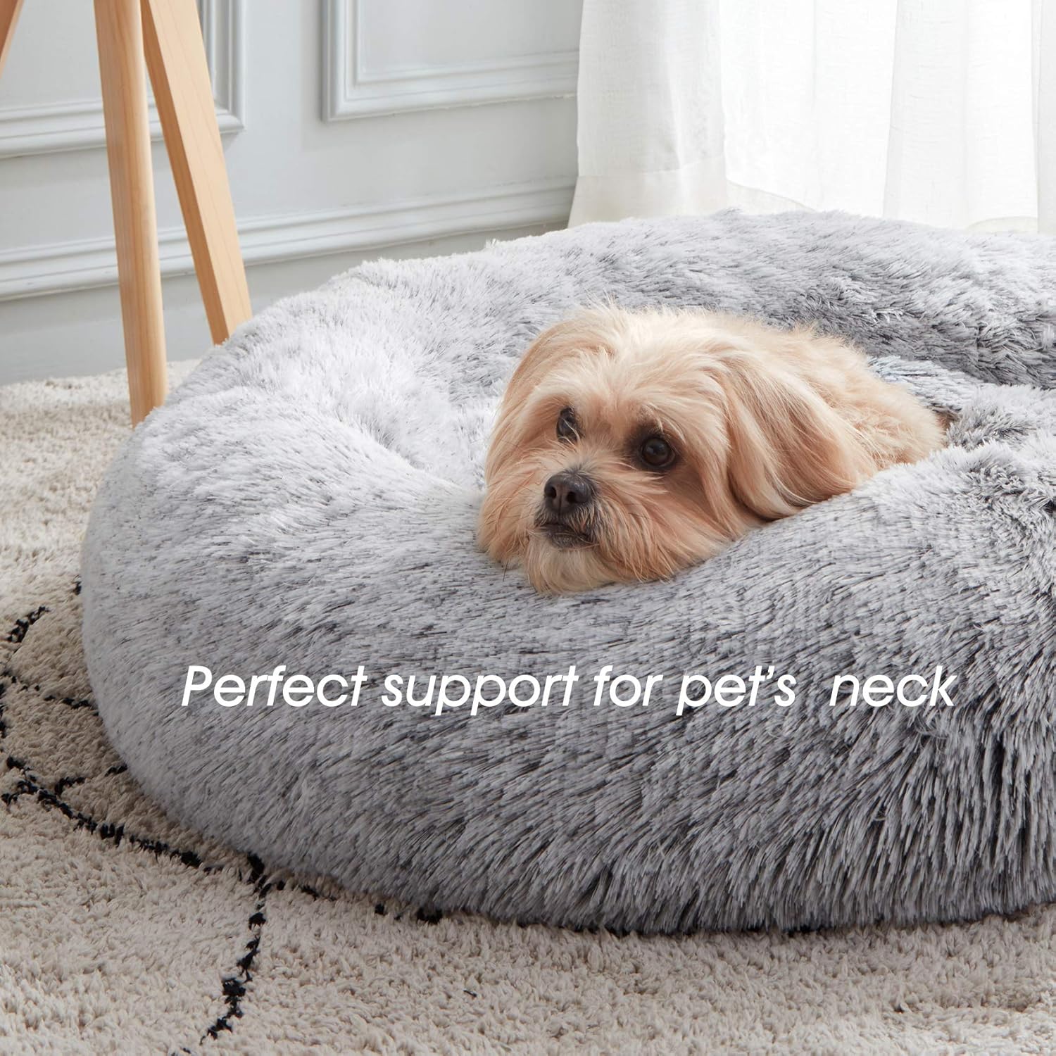 WESTERN HOME WH Calming Dog Bed & Cat Bed, Anti-Anxiety Donut Dog Cuddler Bed, Warming Cozy Soft Dog Round Bed, Fluffy Faux Fur Plush Dog Cat Cushion Bed for Small Medium Dogs and Cats - Image 5
