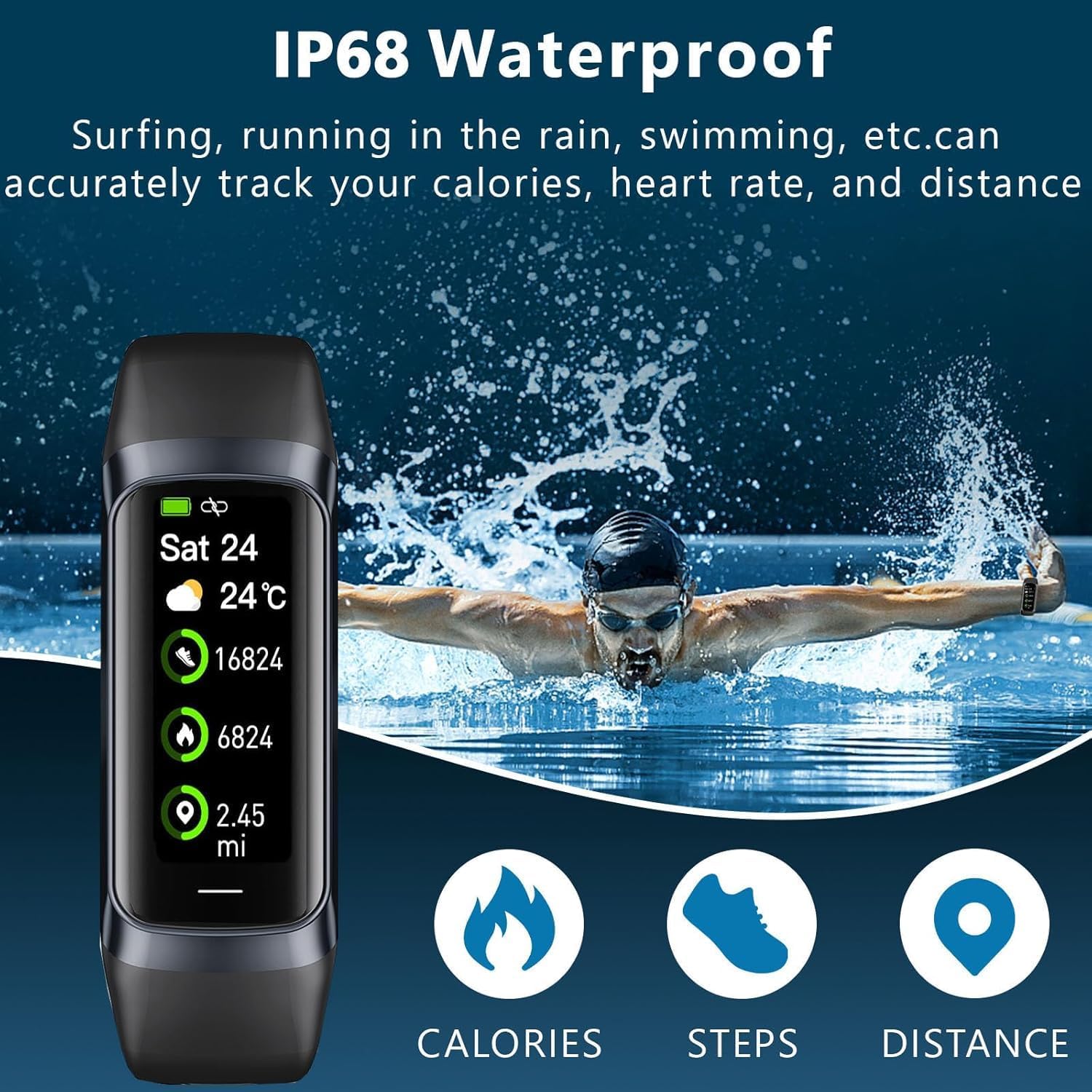 Fitness Tracker Activity Tracker Smart Watch 1.10''AMOLED Touch Color Screen,Smart Watch with 24/7 Blood Oxygen Heart Rate,Sleep Monitor,IP68 Waterproof,Step Counter Health for Women Men (Black) - Image 3
