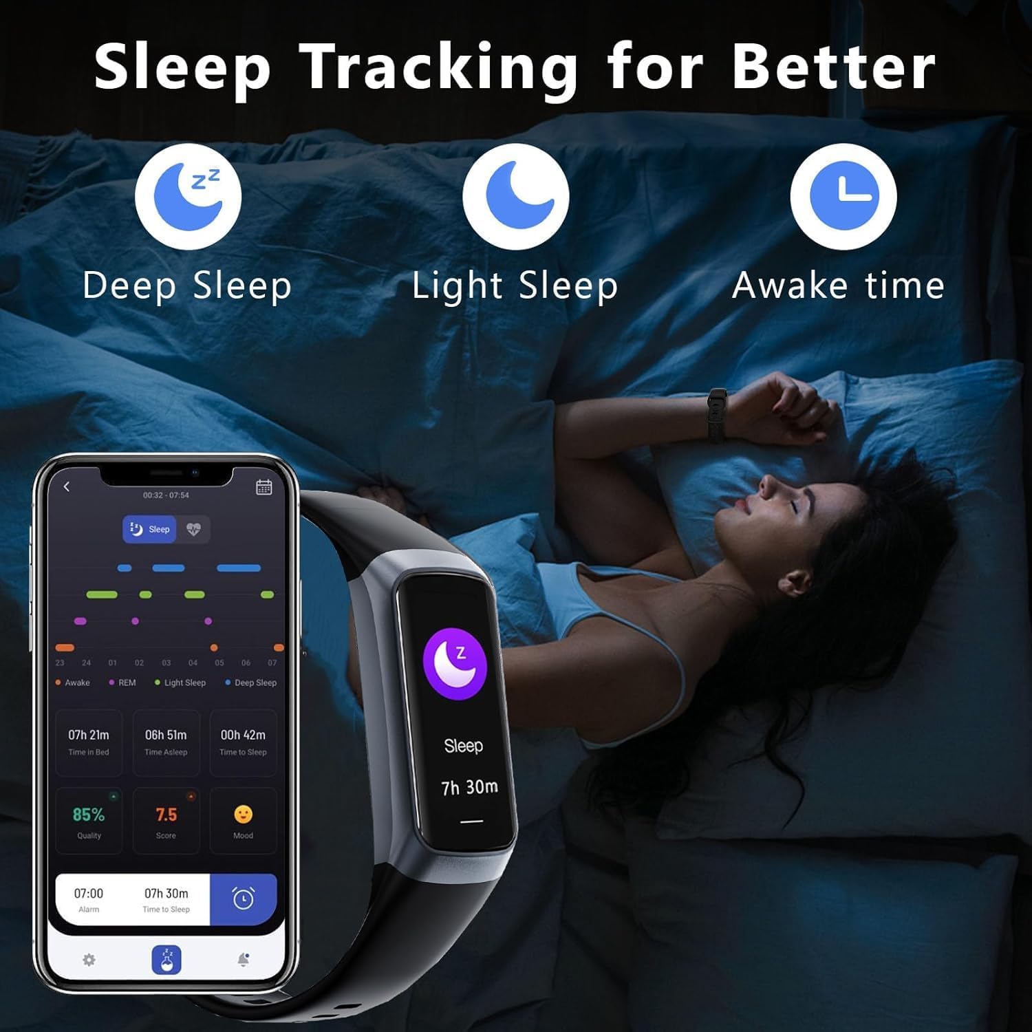 Fitness Tracker Activity Tracker Smart Watch 1.10''AMOLED Touch Color Screen,Smart Watch with 24/7 Blood Oxygen Heart Rate,Sleep Monitor,IP68 Waterproof,Step Counter Health for Women Men (Black) - Image 4