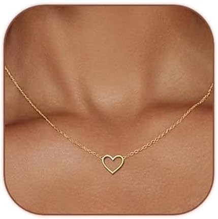Cute Heart Necklace Dainty 18k Gold Plated Tiny Heart Pendant Choker Necklaces Small Gold Love Open Heart Chain Necklace for Women Simple Gold Necklace for Women Trendy Jewelry