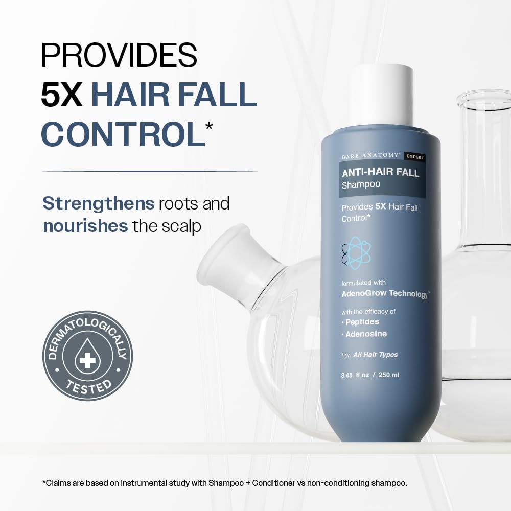 Bare Anatomy Anti-Hair Fall Shampoo | Provides 5X Hair Fall Control Suitable for All Hair Types | Enriched with Adenosine and Peptides | 250 ml - Image 3
