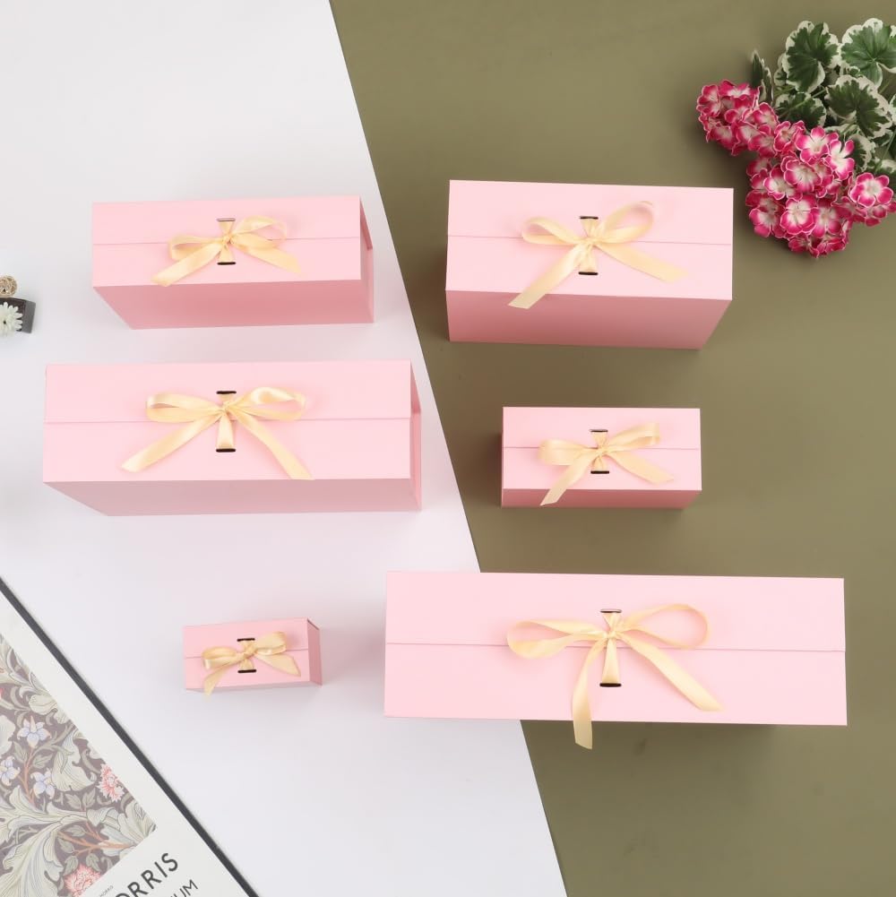 BoxSkivra Pink Gift Box with Ribbon 1 Pack 6X6X3 Inch Small Gift Box with Lid Magnetic Closure Rectangle Collapsible Luxury Gift Boxes for Mother's Day、Birthdays、Shredded Paper Filler & Card - Image 6