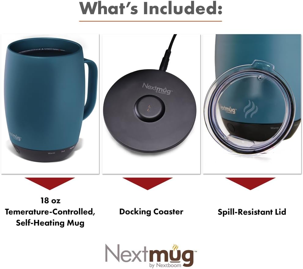 Nextmug Plus (Slate Blue - 18 oz.) Temperature-Controlled, Self-Heating Mug – No App, Long-Lasting Battery for Work & Study, Great Gift for Coffee Lovers - Image 3