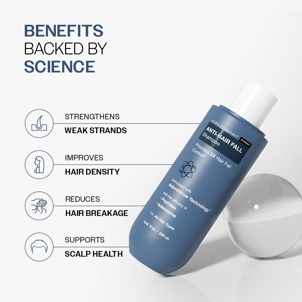 Bare Anatomy Anti-Hair Fall Shampoo | Provides 5X Hair Fall Control Suitable for All Hair Types | Enriched with Adenosine and Peptides | 250 ml - Image 4