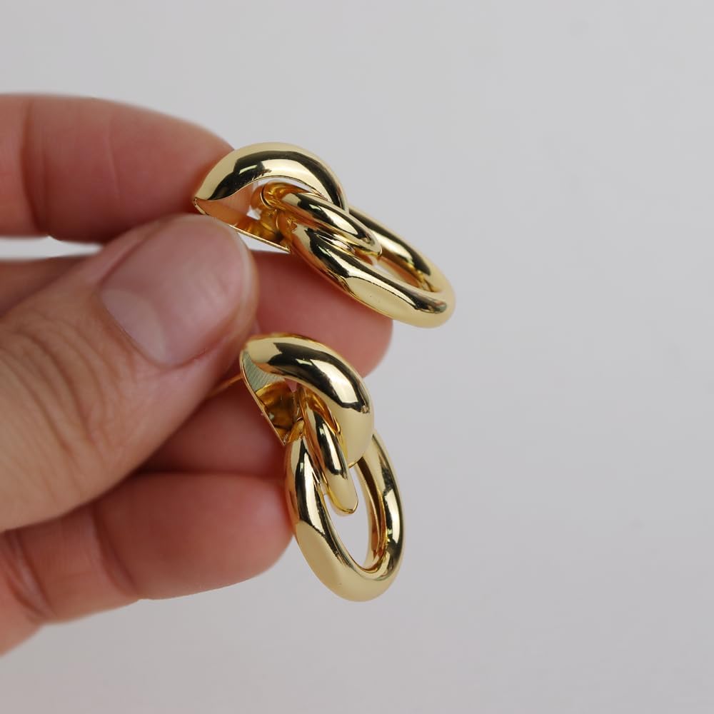 JeanBeau Gold Chunky Statement Drop Dangle Earrings for Women, Trendy Vintage Thick Door Koncker Lightweight Hollow Geometric stud Earring Fashion Jewelry Gift. - Image 4