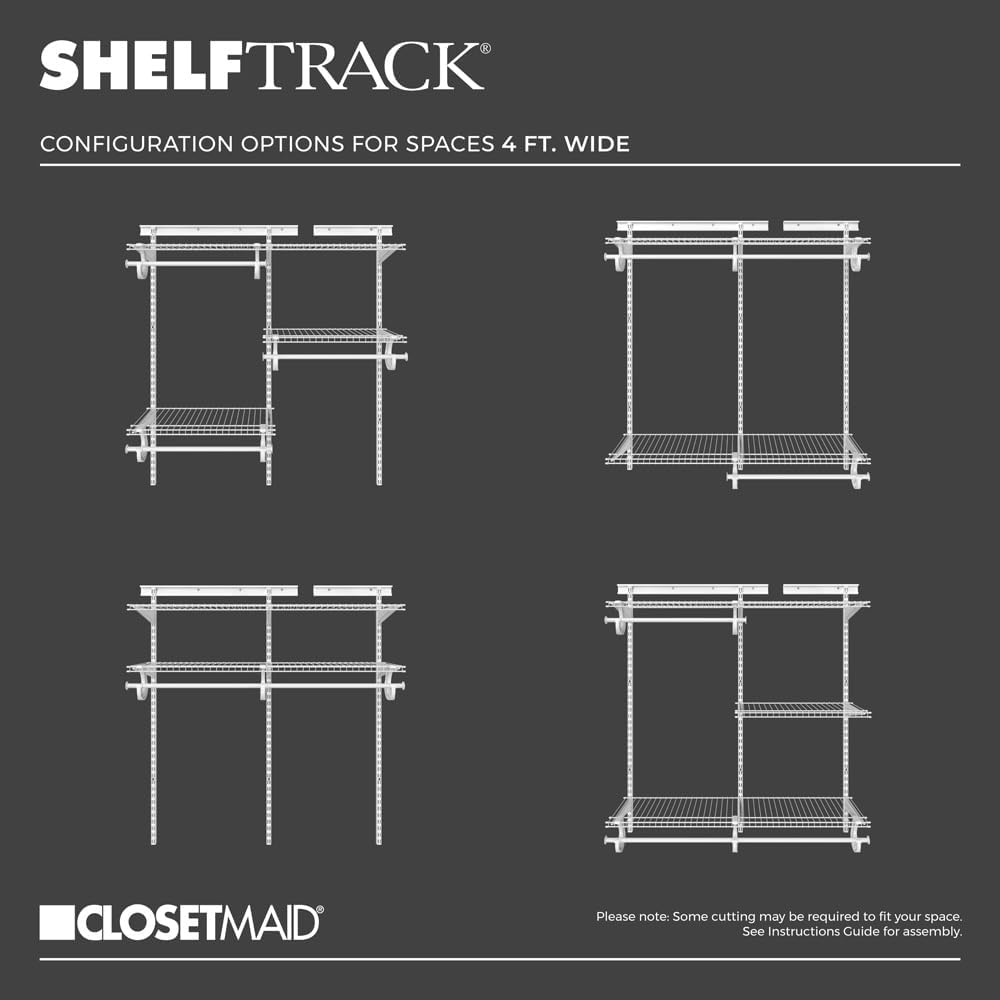 ClosetMaid ShelfTrack Wire Closet Organizer System, Adjustable from 4 to 6 Ft., With Shelves, Clothes Rods, Hardware, Durable Steel, White - Image 7