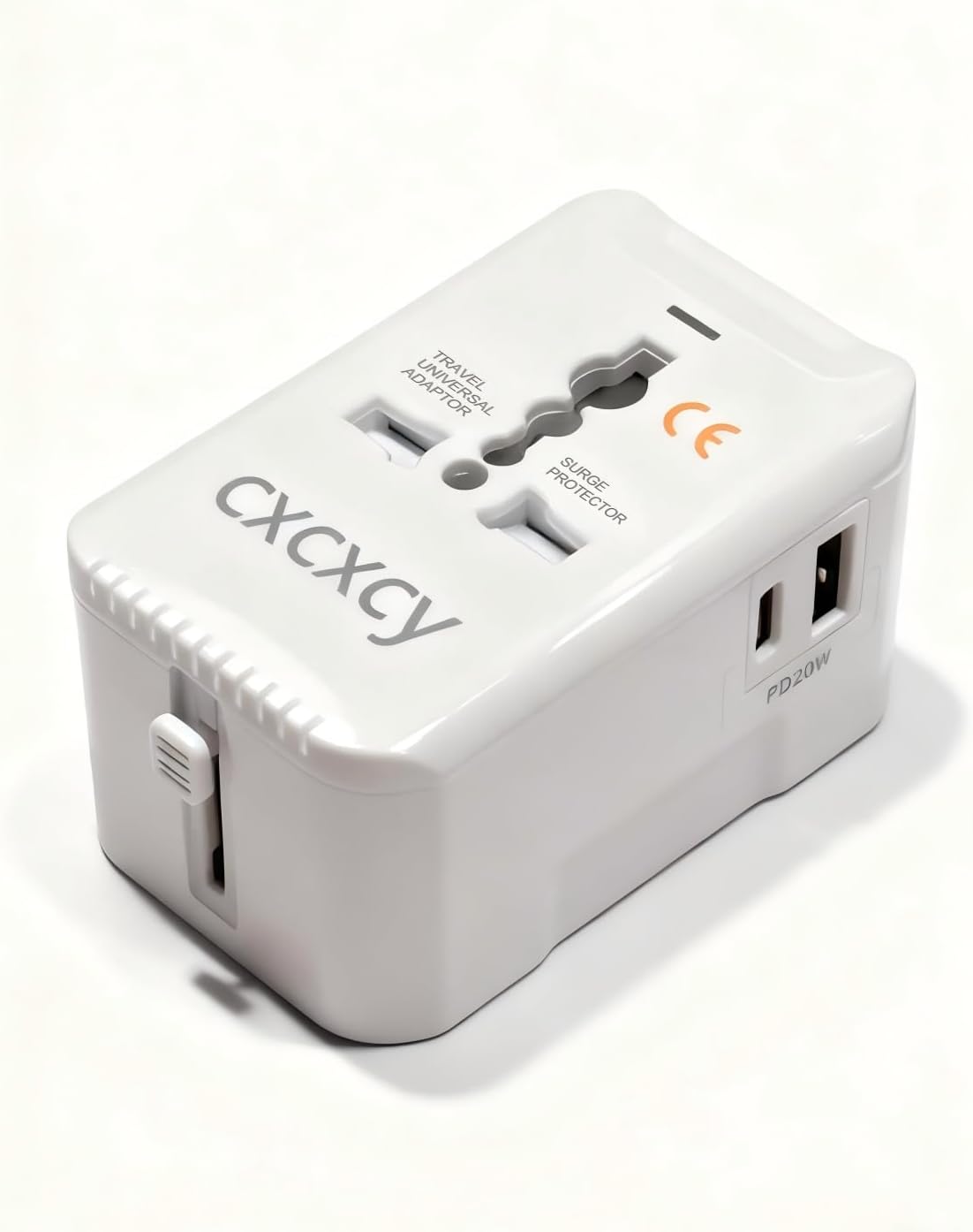 20W PD Fast Charging Universal Travel Adapter, 3-in-1 with 1 Type-C & 1 USB-A Ports, European Plug, International Power Adapter for US/JP/EU/UK/AUS/CHN, Worldwide Travel Essentials White