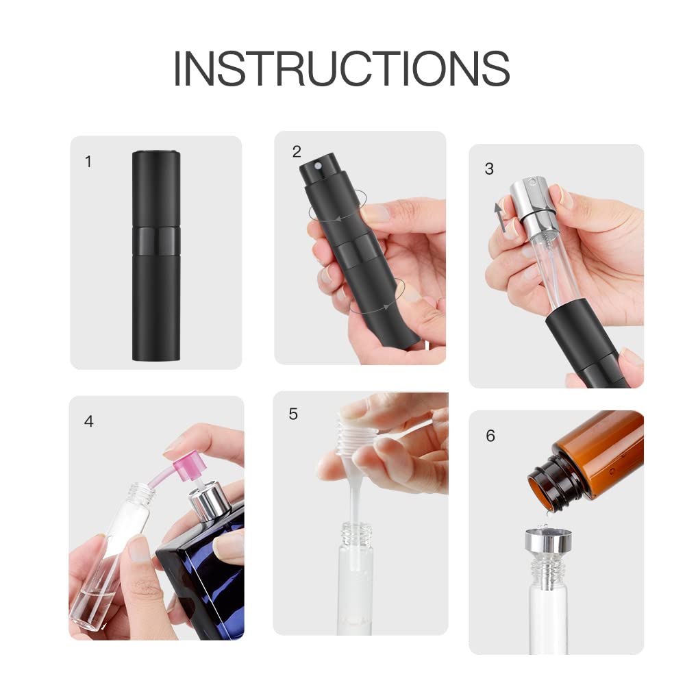 LISAPACK 8ML Atomizer Perfume Spray Bottle for Travel (3 PCS) Empty Cologne Dispenser, Portable Sprayer Travel Essentials for Men and Women (Black) - Image 5