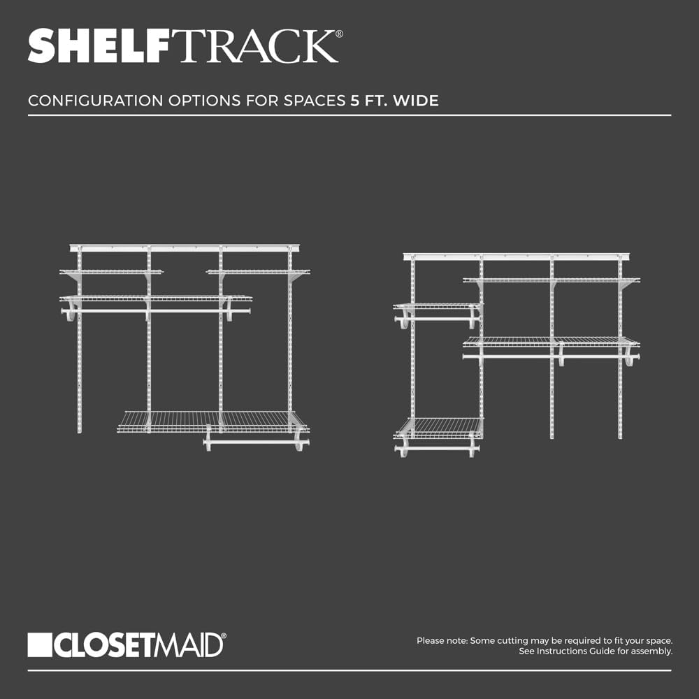 ClosetMaid ShelfTrack Wire Closet Organizer System, Adjustable from 4 to 6 Ft., With Shelves, Clothes Rods, Hardware, Durable Steel, White - Image 6