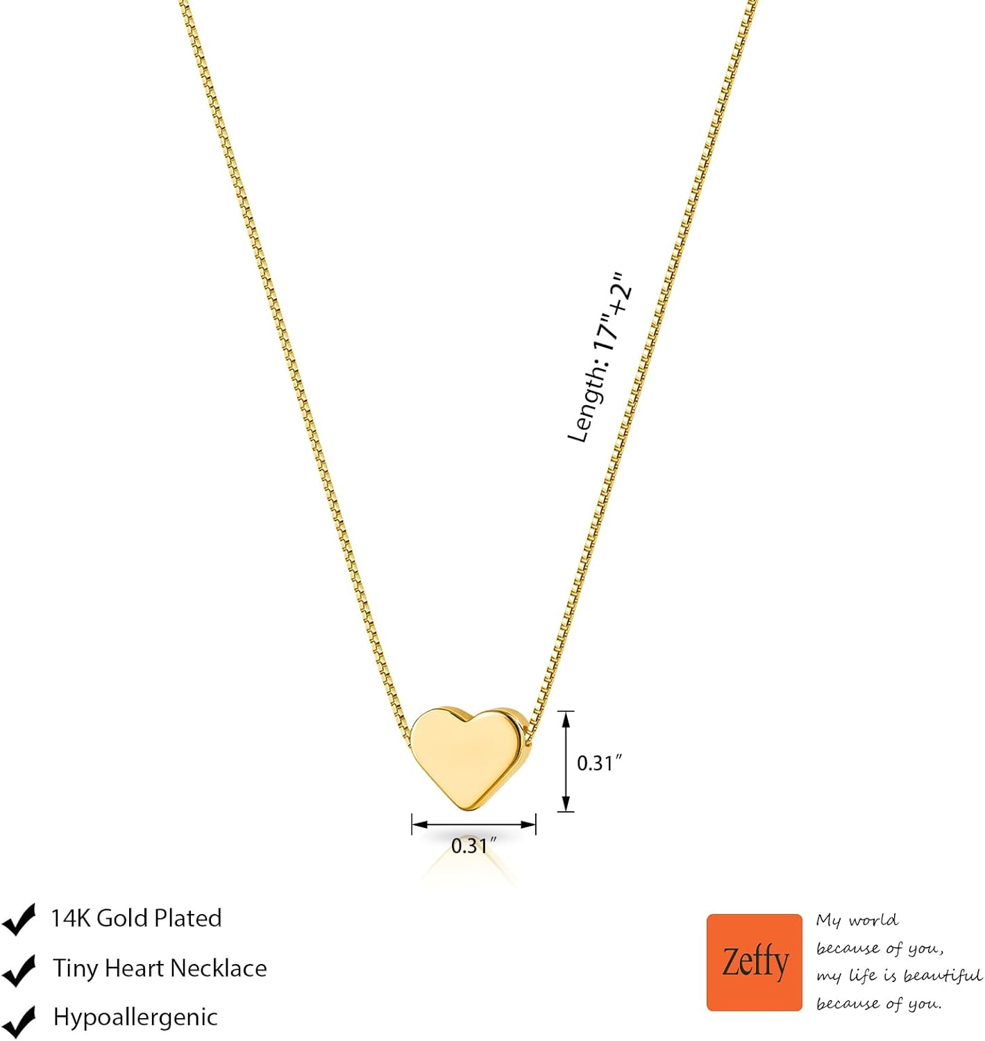 Zeffy Dainty Gold Heart Necklace for Women Trendy 14K Gold/Silver Plate Cute Heart Pendant Choker Necklaces Gold Love Heart Chain Necklace for Women Dainty Gold Jewelry Gifts for Women - Image 7