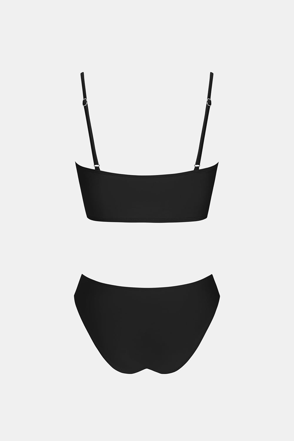 CUPSHE Women's Bikini Sets Two Piece Swimsuit Bandeau Top Square Neck Mid Rise Ruched Bathing Suit Spaghetti Straps - Image 7