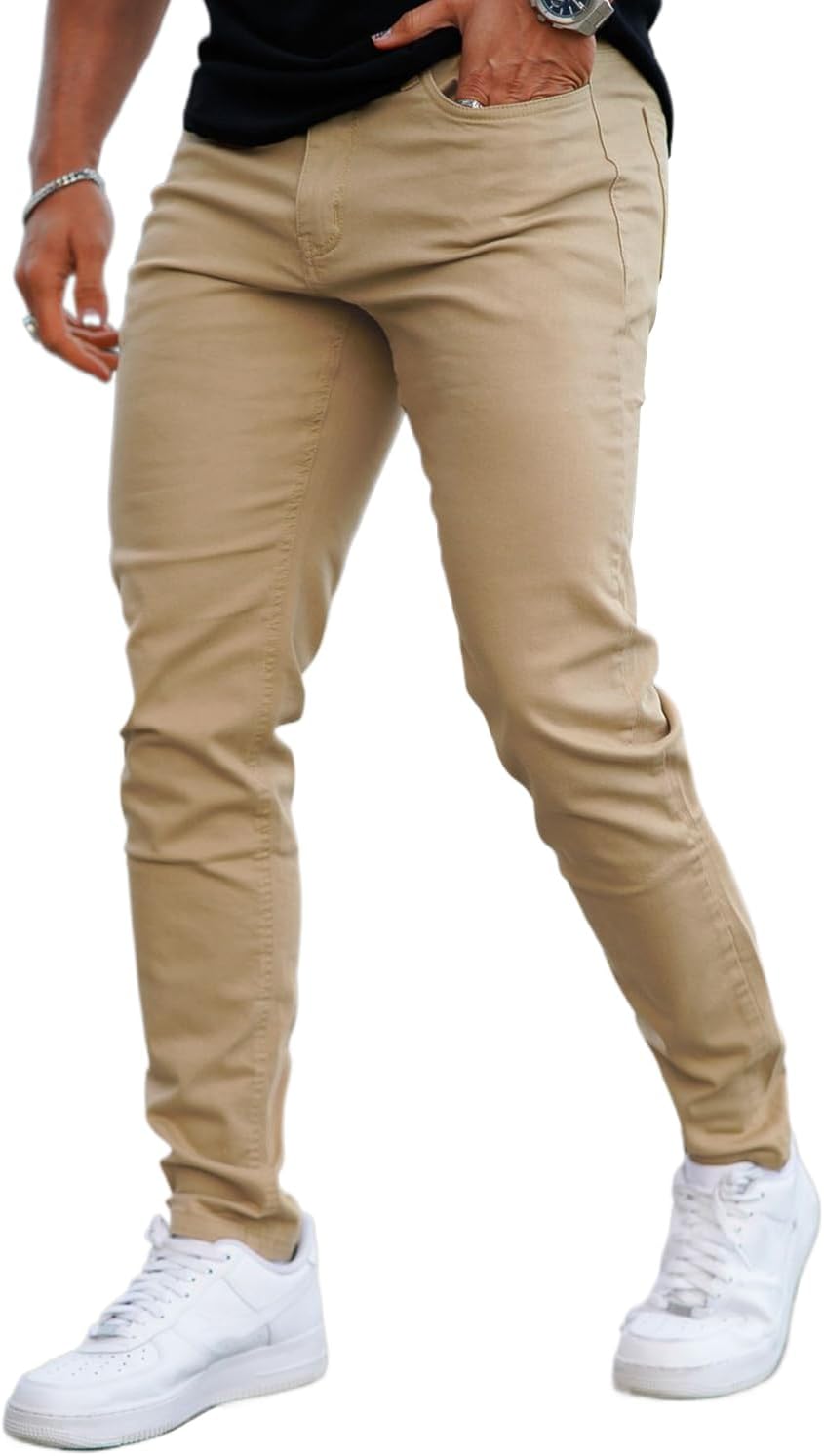 Mens Jeans Skinny Stretch Premium High Rise Colored Jeans Expandable Waist - Image 6