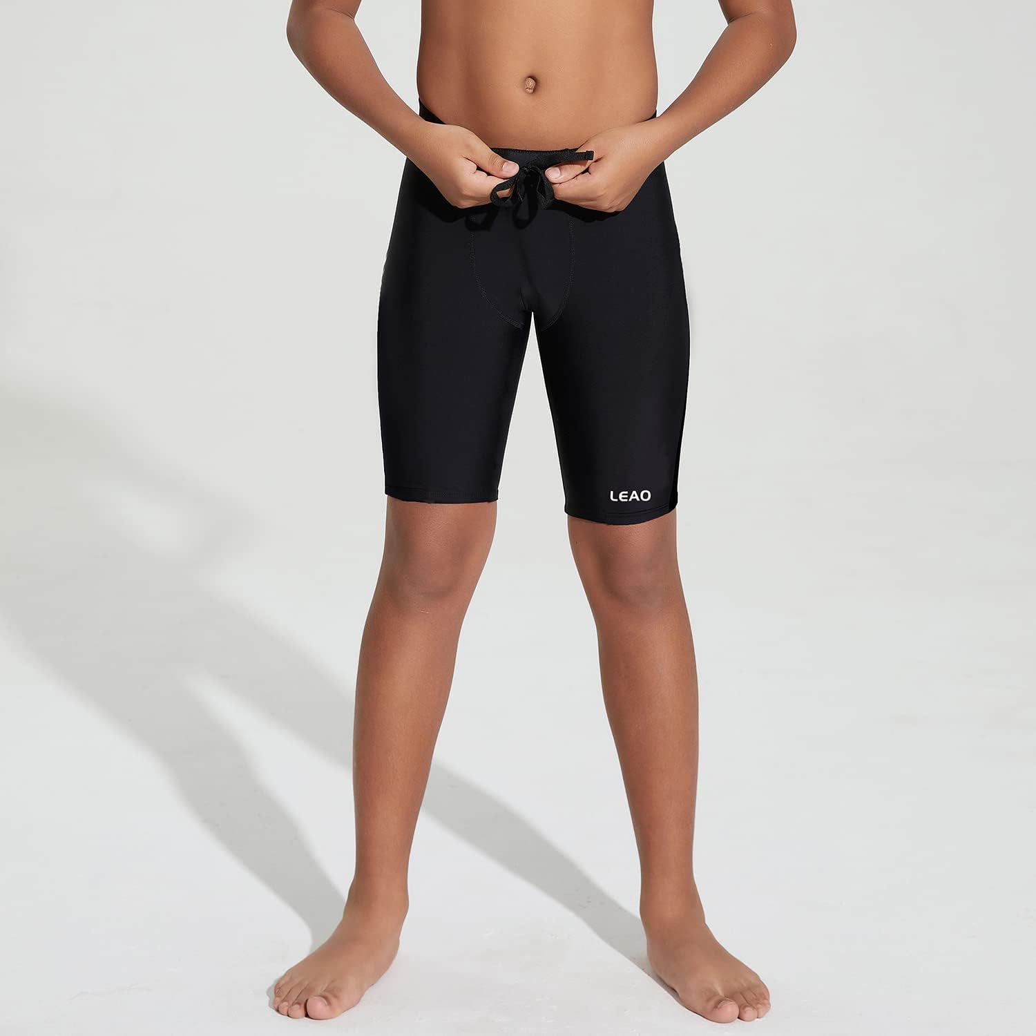 LEAO Youth Boys Swim Jammers Solid Swimsuit UPF 50+ Sun Pretection Quick Dry Athletic Swimming Shorts - Image 3