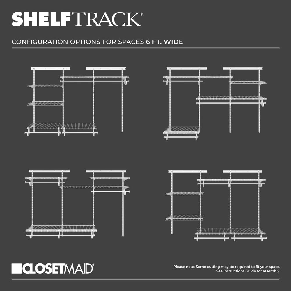 ClosetMaid ShelfTrack Wire Closet Organizer System, Adjustable from 4 to 6 Ft., With Shelves, Clothes Rods, Hardware, Durable Steel, White - Image 5