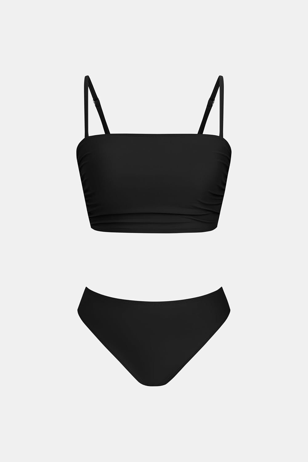 CUPSHE Women's Bikini Sets Two Piece Swimsuit Bandeau Top Square Neck Mid Rise Ruched Bathing Suit Spaghetti Straps - Image 6