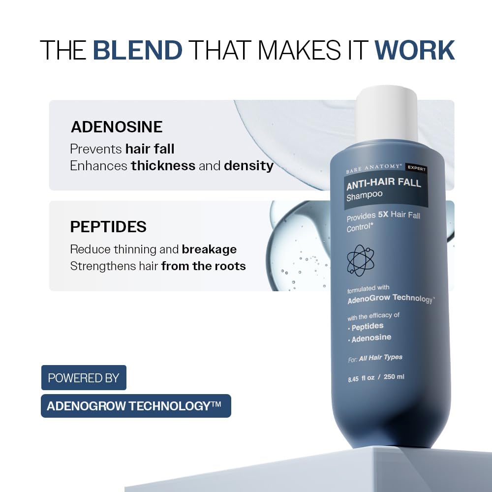 Bare Anatomy Anti-Hair Fall Shampoo | Provides 5X Hair Fall Control Suitable for All Hair Types | Enriched with Adenosine and Peptides | 250 ml - Image 6