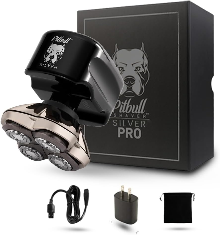 Skull Shaver Pitbull Silver PRO Head & Face Shaver - Premium Cordless Electric Shaver for Wet & Dry Shaving - Ergonomic & Easy-to-Clean Design - Includes Travel Pouch