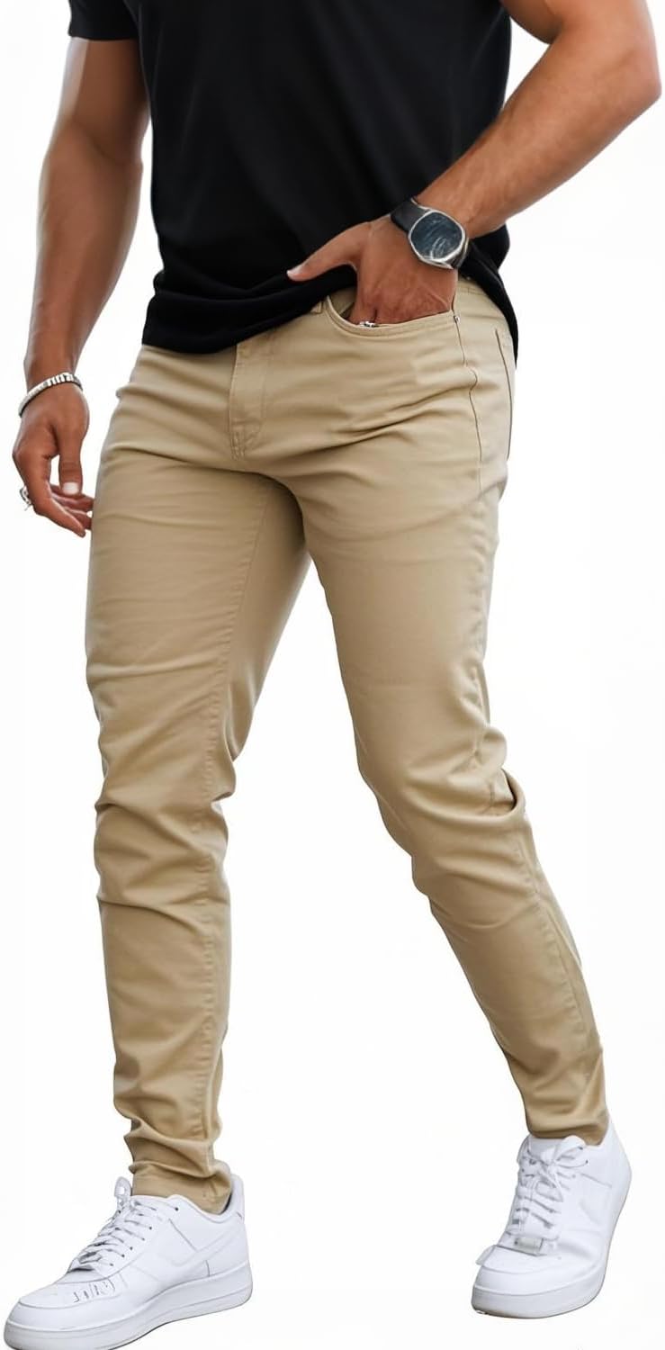 Mens Jeans Skinny Stretch Premium High Rise Colored Jeans Expandable Waist - Image 2