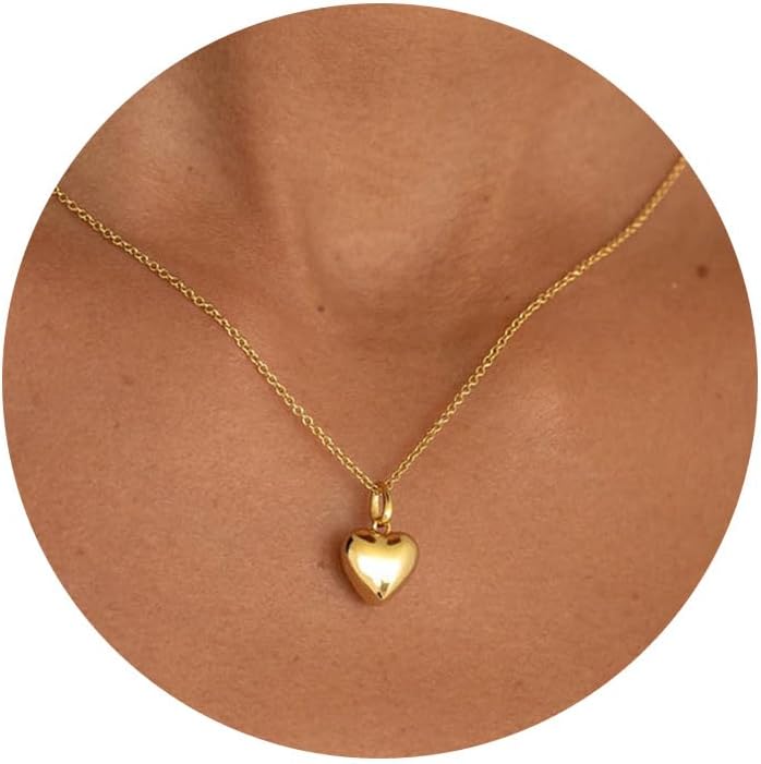 Heart Necklace - Dainty 14K Gold Necklaces for Women Trendy Small Heart Pendant Simple Choker Neckace Gold Jewelry for Women Gifts