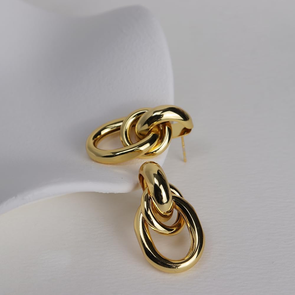 JeanBeau Gold Chunky Statement Drop Dangle Earrings for Women, Trendy Vintage Thick Door Koncker Lightweight Hollow Geometric stud Earring Fashion Jewelry Gift. - Image 8