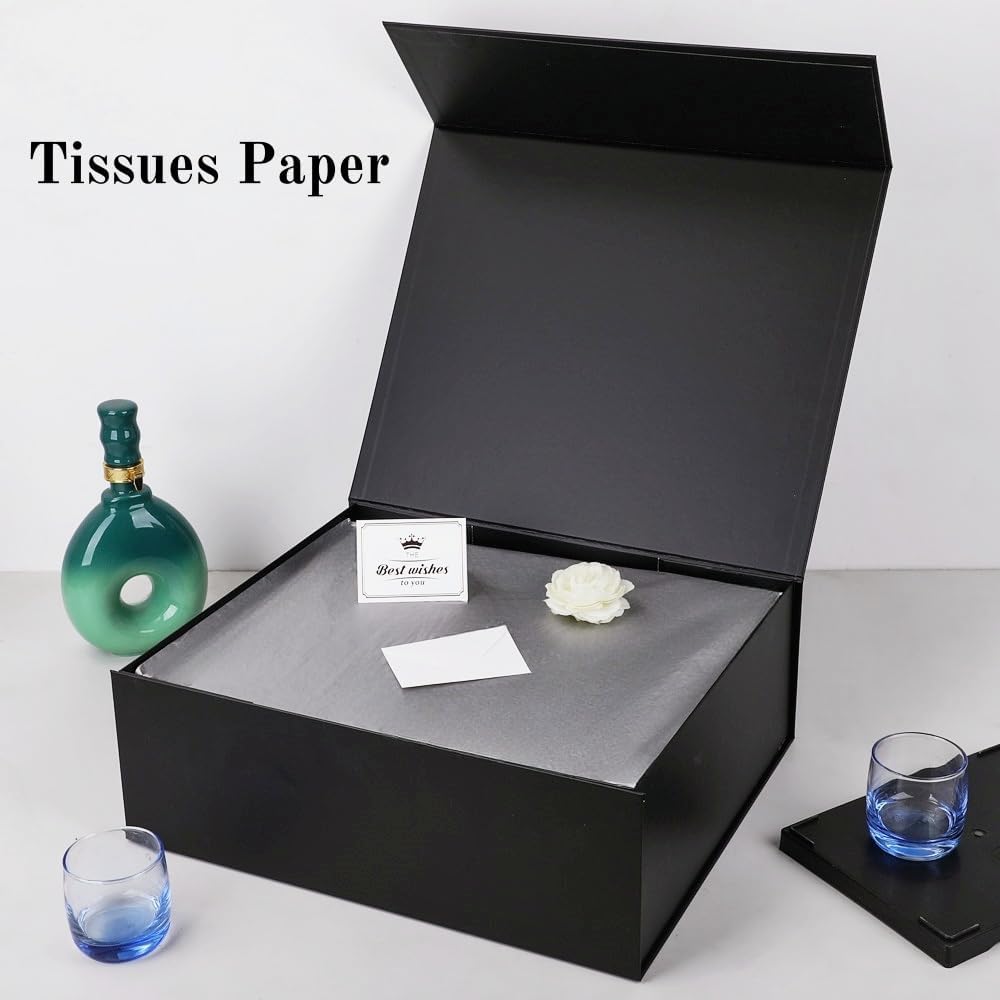 UoeRing 1 Extra Large Black Gift Box 20x16x7 inch Luxury Gift Box for Presents with Magnetic Closure Lid Collapsible,Birthday,Christmas,Contains Card, Ribbon,Tissue Paper,Shredded Paper Filler - Image 2