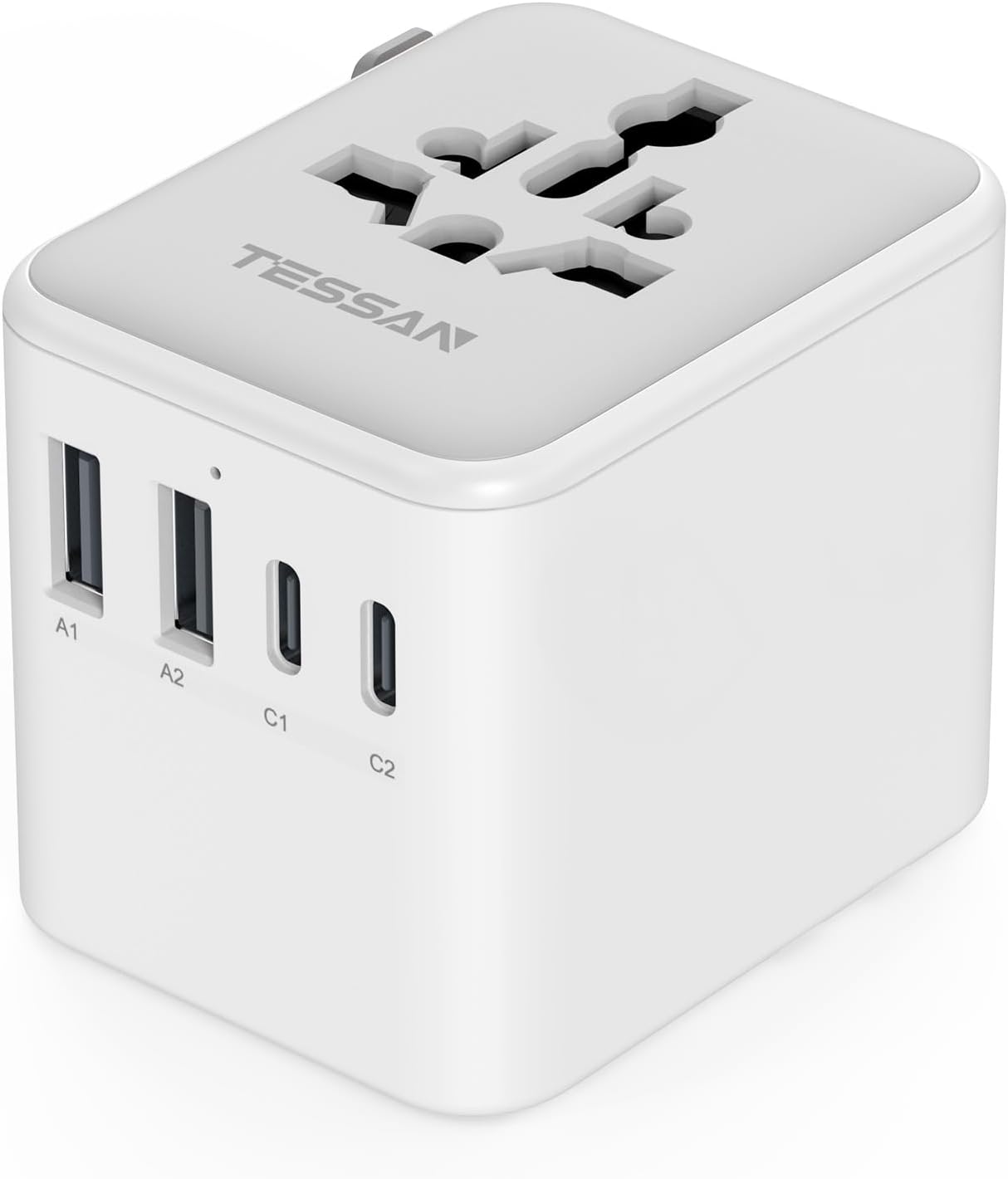 TESSAN Universal Travel Adapter, International Power Adapter with 2 USB C 2 USB A Ports, Travel Plug Adaptor Worldwide for US to Europe UK Italy Ireland Australia France Germany(Type C G A I)