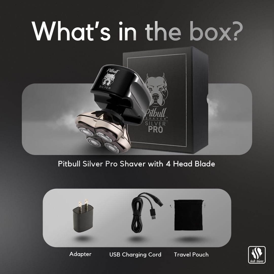Skull Shaver Pitbull Silver PRO Head & Face Shaver - Premium Cordless Electric Shaver for Wet & Dry Shaving - Ergonomic & Easy-to-Clean Design - Includes Travel Pouch - Image 3
