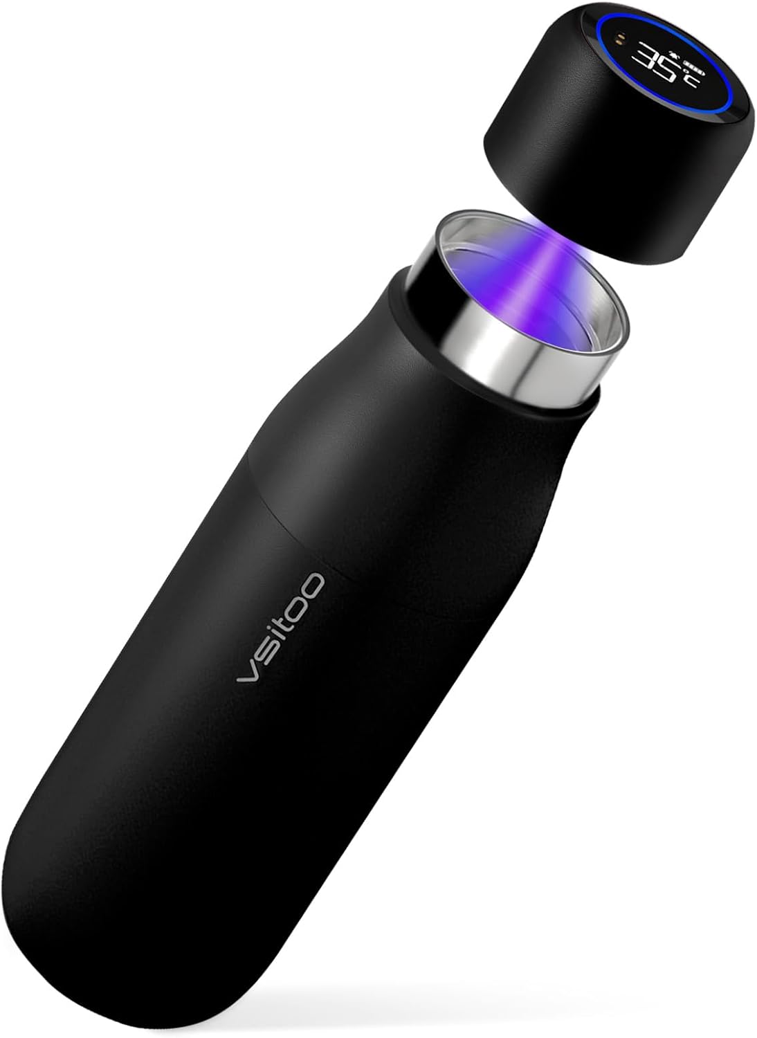 VSITOO 14.8oz Mini Smart Self-Cleaning Water Bottle,Small Insulated Stainless Steel Thermoses with AI Self-Clean, 30-Day Battery & Magnetic Charging for Travel, Gym, Office or Purse, Black