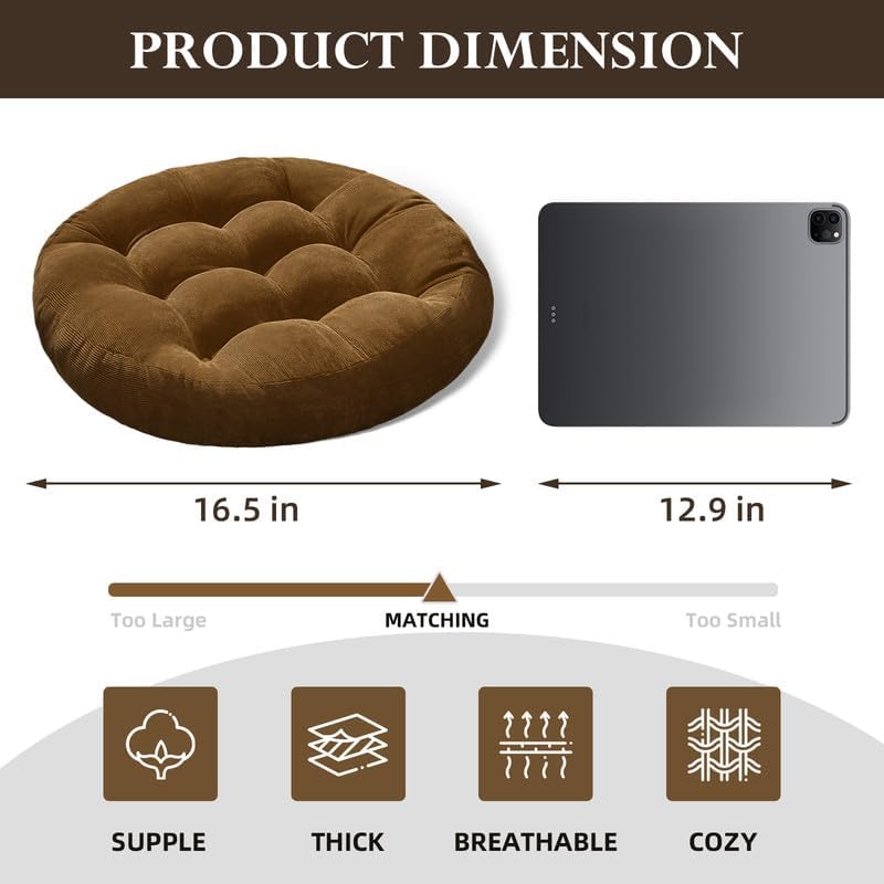Meditation Floor Pillow Set of 2 Large Round Floor Cushions for Adults Tufted Corduroy Floor Seat Pillows Cushion for Living Room,Yellow 16.5" Lx16.5 Wx3 H - Image 2