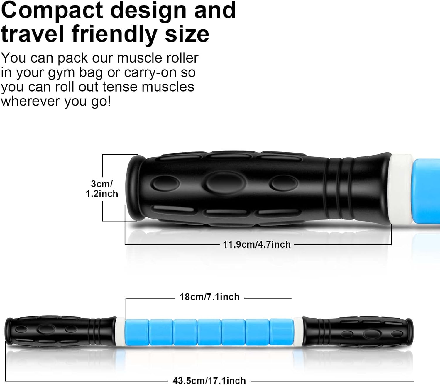 iGreely Premium Muscle Roller The Ultimate Massage Roller Stick 17 Inches Recommended by Physical Therapists Promotes Recovery Fast Relief for Cramps Soreness Tight Muscles Blue - Image 7