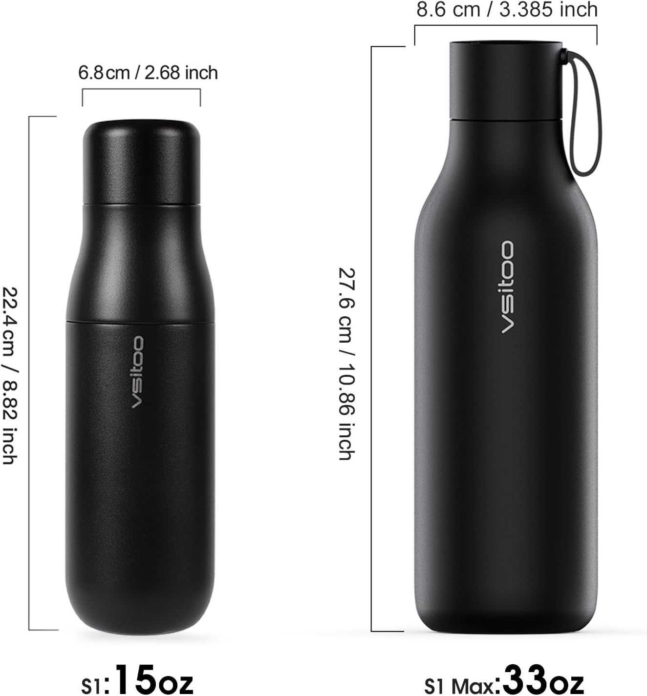 VSITOO 14.8oz Mini Smart Self-Cleaning Water Bottle,Small Insulated Stainless Steel Thermoses with AI Self-Clean, 30-Day Battery & Magnetic Charging for Travel, Gym, Office or Purse, Black - Image 9