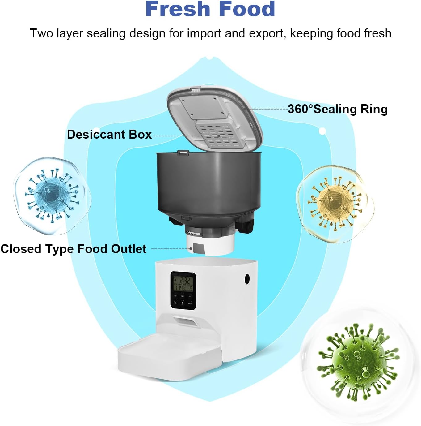 Automatic Cat Feeder, 4L Cat Food Dispenser with 10s Voice Recorder, Pet Feeder up to 8 Meals per Day, Timed Dog Feeder with Dry Food Sealed Ring (White, 4L-Basic) - Image 3