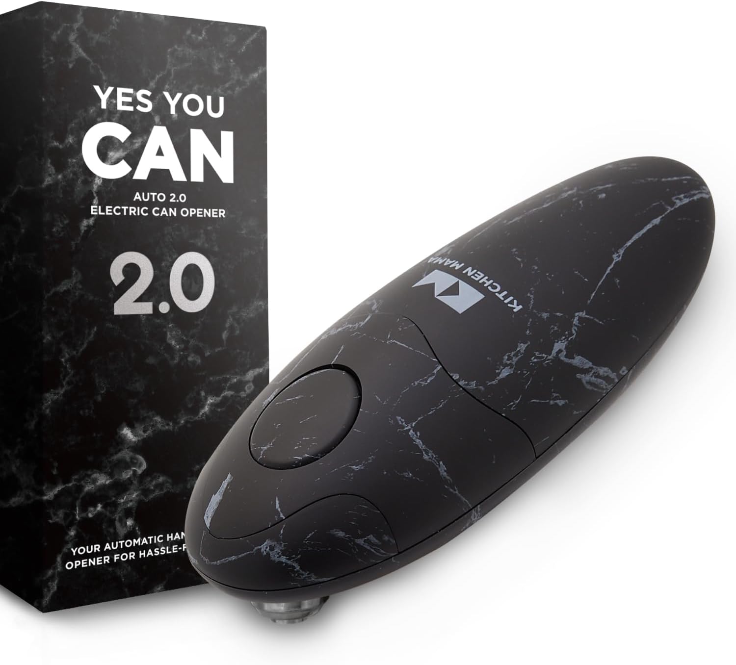 Kitchen Mama Auto 2.0 Electric Can Opener: Blade Opens Almost Any Can Pop or Soda Can - Automatic, Hands Free, Safe, Smooth Edge, Lid Remover, Battery Operated, Cordless, YES YOU CAN (Marble Black)