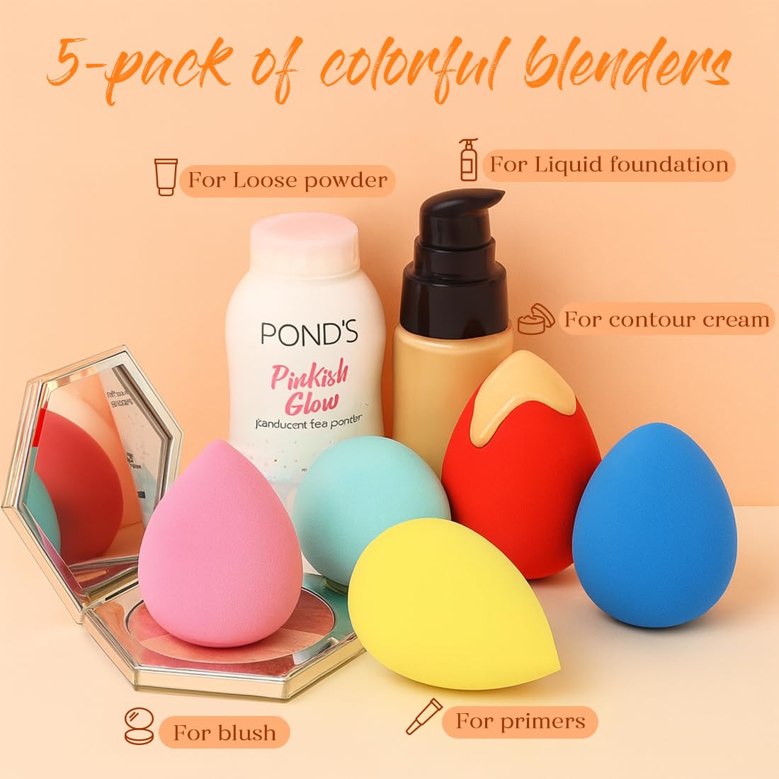 BEAKEY Makeup Sponge Set 5 Pack Micro Porous Low Absorption Soft Latex Free Foundation Beauty Sponges & Blenders for Powder Cream - Image 7