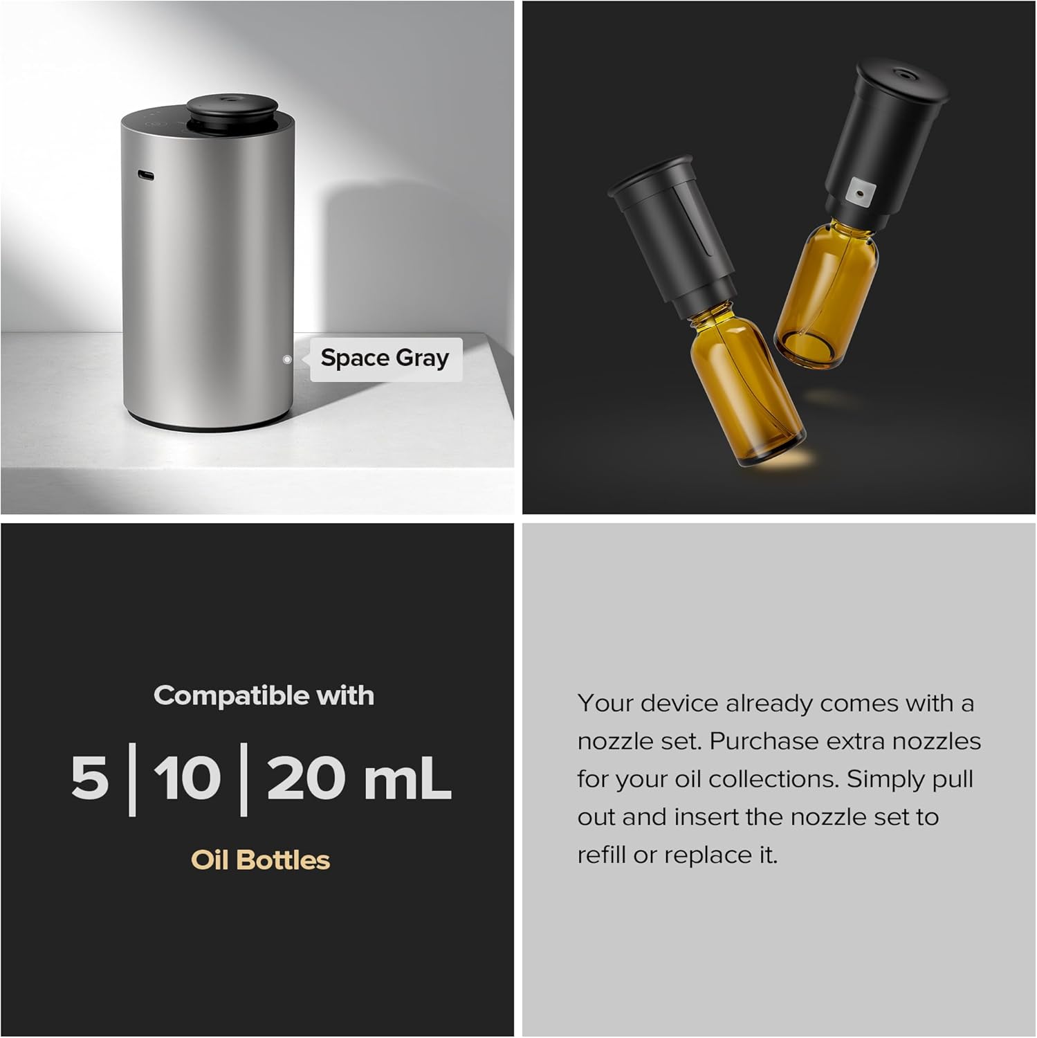 Airversa Waterless Essential Oil Diffuser for Home Aromatherapy Scent Diffusers with 3 Countdown Timer Settings or Timer-Off, 3 Mist Levels for Car Room Studio Office, ANX Premium Metal Black - Image 5