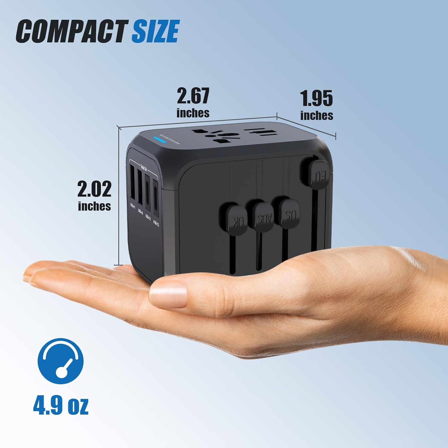 GLAMFIELDS Universal Travel Adapter Worldwide All in One International Wall Charger AC Plug Adaptor with 2 USB-C and 2 USB-A Ports for 200+ Countries 100V-250V (EU UK USA AU Plug) Black - Image 3