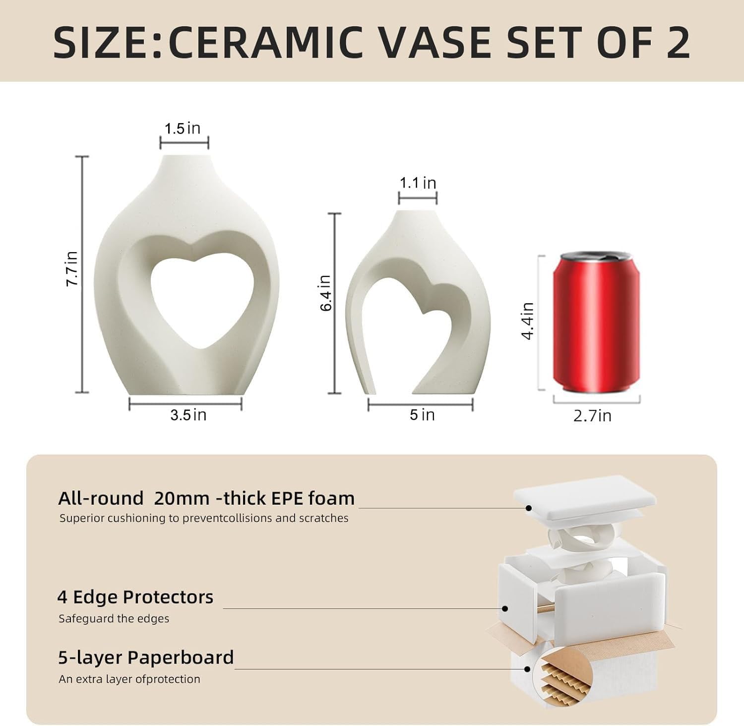 White Vases for Decor, Heart Shaped Ceramic Vase Set of 2, Nordic Heart Shaped Vases, Minimalist Decorative Vase for Table Centerpiece Wedding Dining Living Room Office House Decoration - Image 3