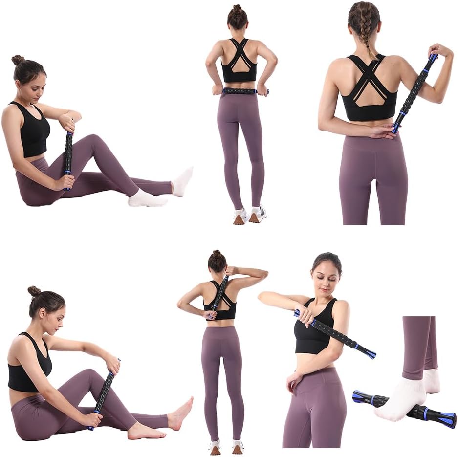 Muscle Roller Massage Roller Stick- Deep Tissue Fascia Blaster for Myofascial Pain Relief, Lymphatic Drainage & Body Sculpting, Handheld Physical Therapy & Recovery Tool (Blue black-18 inch) - Image 8