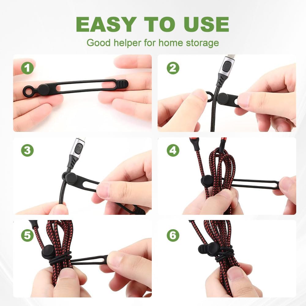 Data Cable Organizer, 2026 Upgrade Silicone Headphone Organizers, Silicone Cable Ties Reusable Cable Management Organizers Multipurpose Elastic Cord Organizer for Bundling and Fastening Cables (5Pcs) - Image 3