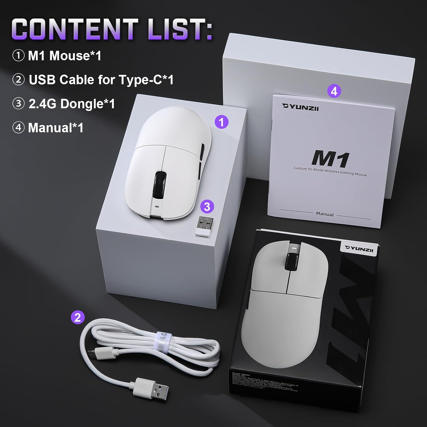 YUNZII M1 Wireless Gaming Mouse, Tri-Mode 2.4G/BT/Wired Gaming Mouse, PAW3311 Sensor 10000 DPI Rechargeable Wireless Mouse with 5 Programmable Buttons, Customizable via Software for Win & Mac (White) - Image 9