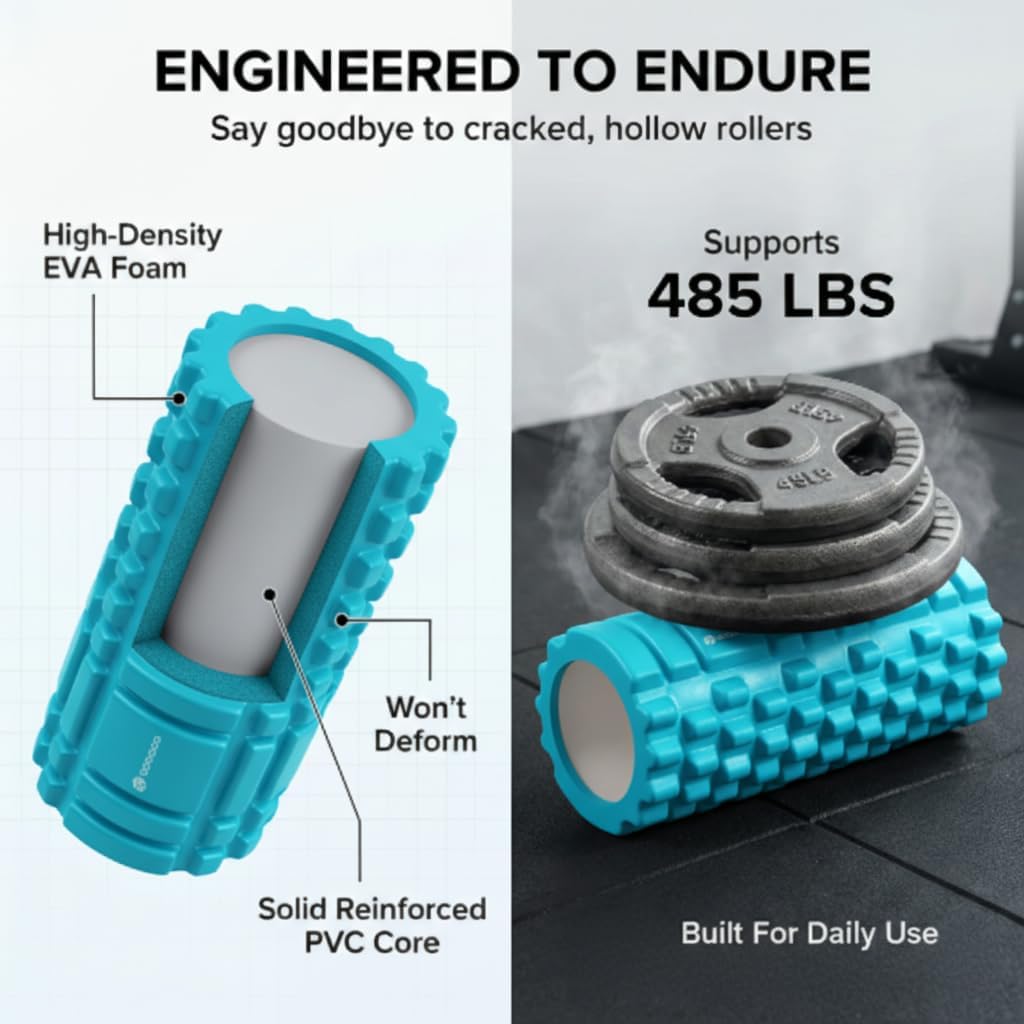 Strong Foam Roller - Deep Tissue Medium Density Muscle Massager with Myofascial Trigger Point Release, Back Massage Roller for Soreness and Mobility 13 x 5.5 Inch - Image 3