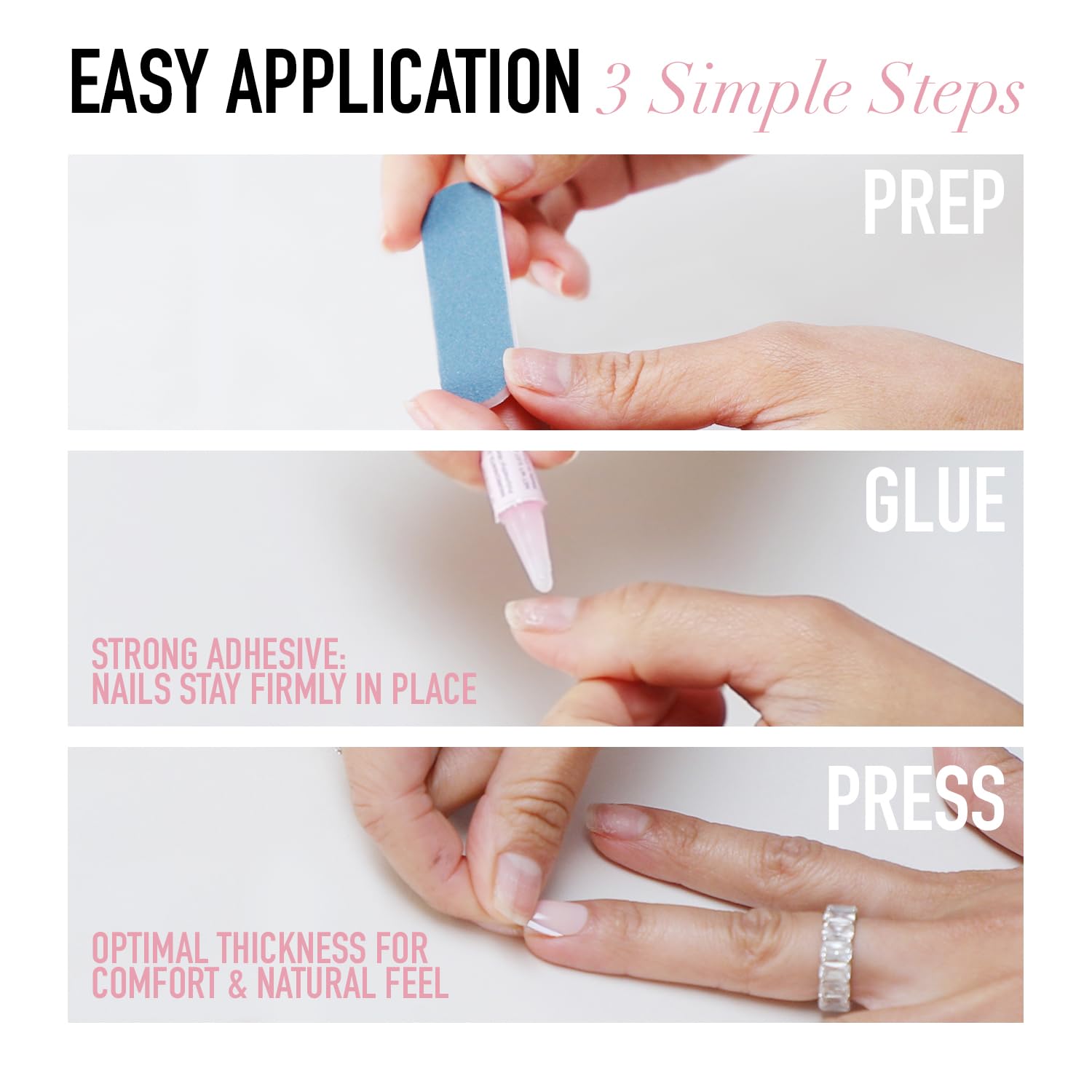 Glamnetic Press On Nails - MaDamn | French Tip UV Finish Short Pointed Almond Fake Nails, Salon Quality Semi-Transparent Nails in 12 Sizes - 24 Nail Kit with Glue - Image 5