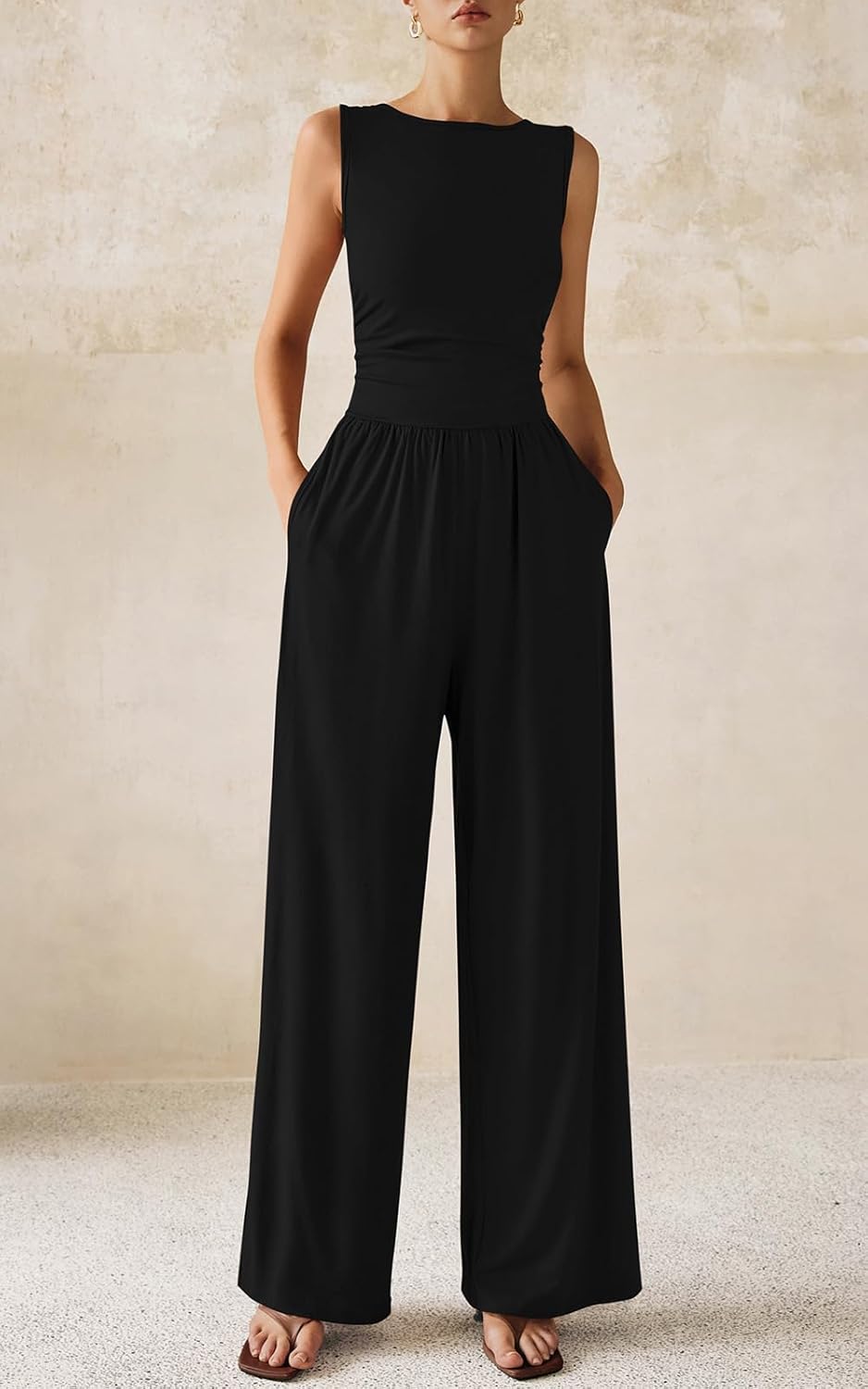 PRETTYGARDEN One Piece Jumpsuits for Women Dressy Casual Sleeveless Crewneck Wide Leg Rompers Jumpers Vacation Summer Outfits - Image 4