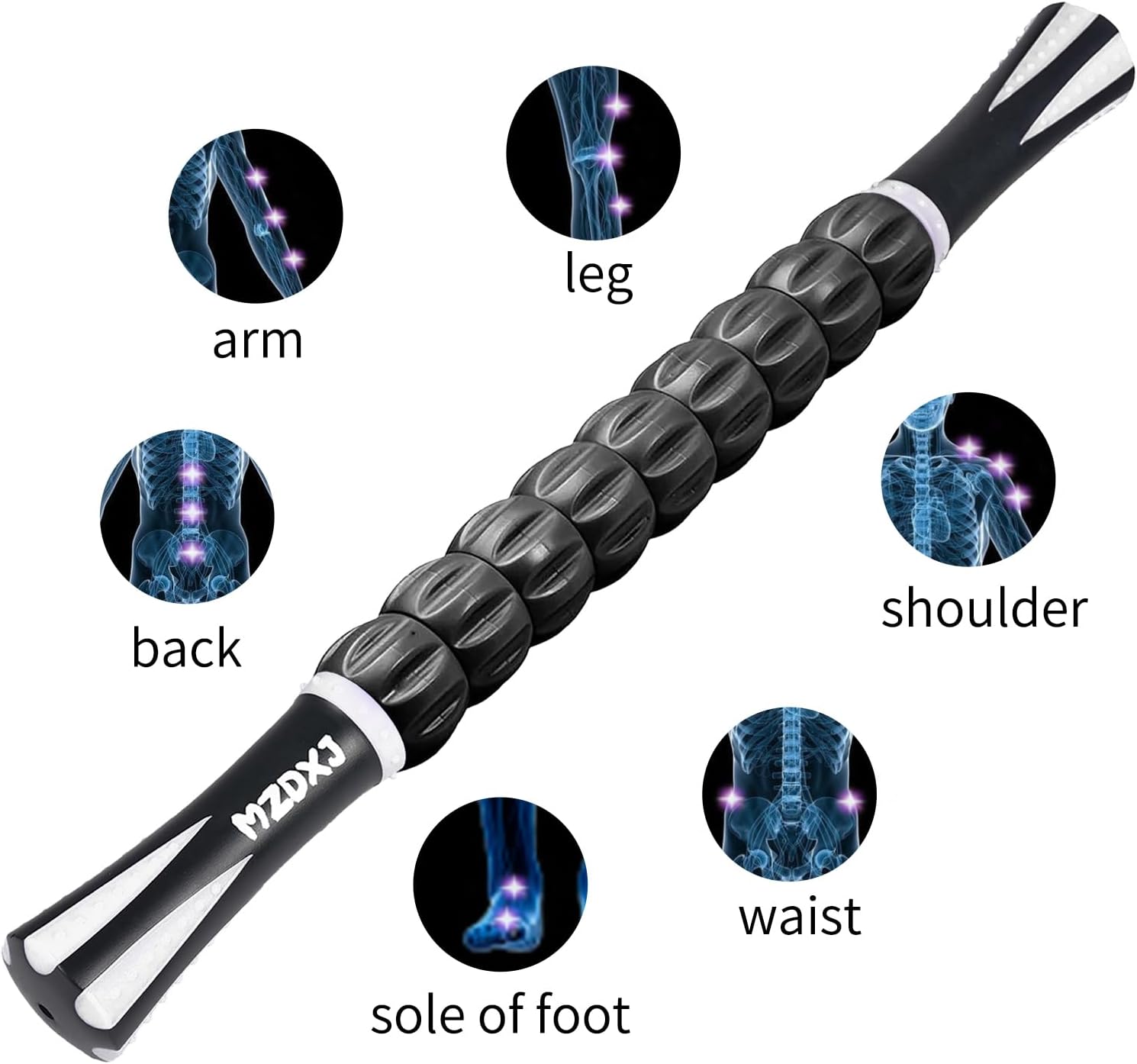 Muscle Roller Massage Roller Stick- Deep Tissue Fascia Blaster for Myofascial Pain Relief, Lymphatic Drainage & Body Sculpting, Handheld Physical Therapy & Recovery Tool (White black-18 inch) - Image 6