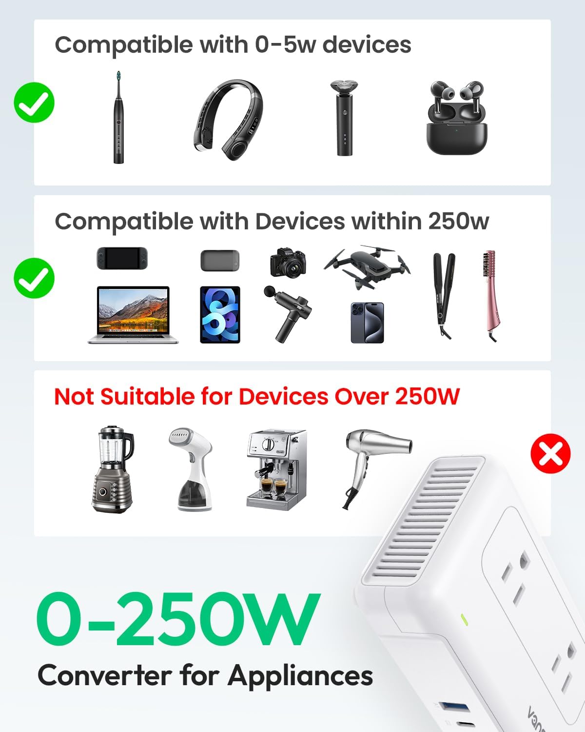 220V to 110V Converter for European Travel, Voltage Converter US to Europe, Universal Travel Adapter with 2 USB C Ports & 1USB-A Port, Power Plug Combo for Curling Iron Hair Straighteners - Image 3